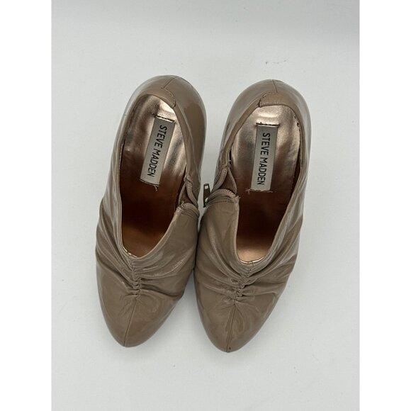 Steve Madden Womens Taupe Ruched Patent Leather Heeled Booties Size 7 - Picture 6 of 7
